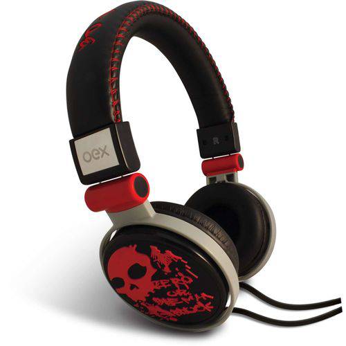 Fone de Ouvido com Microfone Headphone Skull Vermelho Oex Unidade