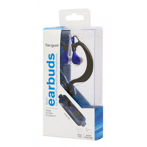 Fone de Ouvido Esportivo Tipo Auricular à Prova de Transpiração com Microfone Azul - TARGUS