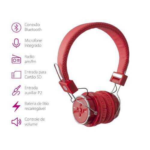 Fone de Ouvido Headphone Bluetooth Boas Vermelho para Alcatel Hero 2C