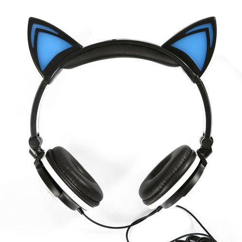 Fone de Ouvido Headphone Bluetooth Orelha de Gato com Led Preto/branco