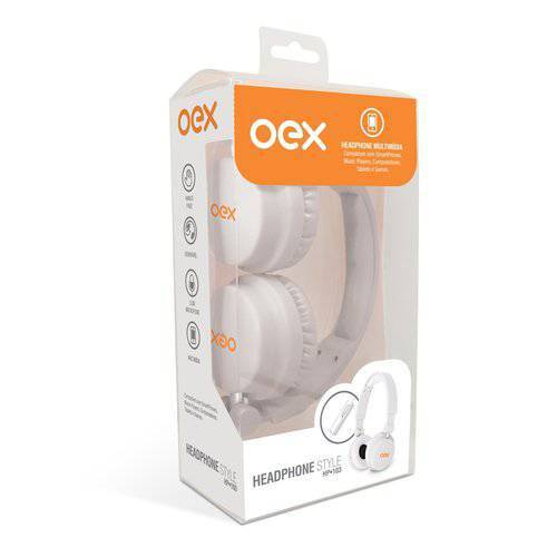 Fone de Ouvido Headphone Multimidia Style Hp-103 - Oex - Dobrável - Hands Free - Branco