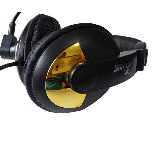 Fone de Ouvido Headset com Microfone Preto e Dourado Knup Kp-320