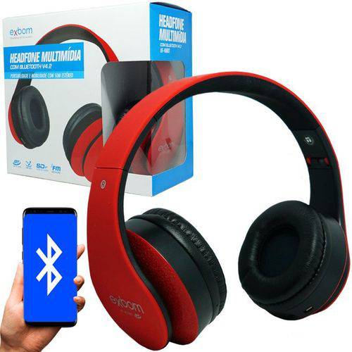 Fone Ouvido Headphone Bluetooth Sem Fio Dobrável Estéreo Fm Micro Sd Mp3 P2 Exbom HF-400BT Vermelho