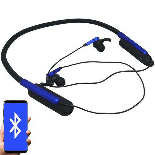 Fone Ouvido Headphone Bluetooth Sem Fio Esporte Flexível Estéreo Vibra Infokit HBT-82 Preto Azul