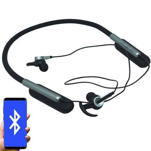 Fone Ouvido Headphone Bluetooth Sem Fio Esporte Flexível Estéreo Vibra Infokit HBT-82 Preto Cinza