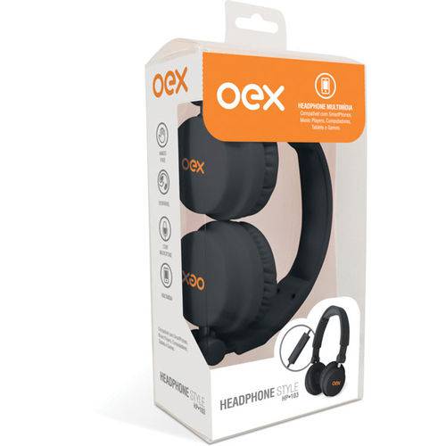 Fones de Ouvido Style Headphone Cabo 1,6M Pret Oex