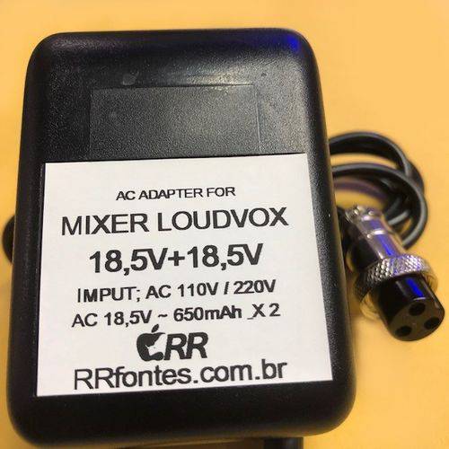 Fonte de Alimentacao 18,5V 18,5V 650mA Carregador Mesa Som Mixer Loudvox Ml802 1202fx 3 Pinos