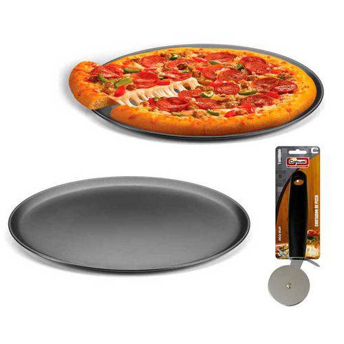2 Formas de Pizza e Cortador de Pizza Assadeira Antiaderente 35cmvvvv