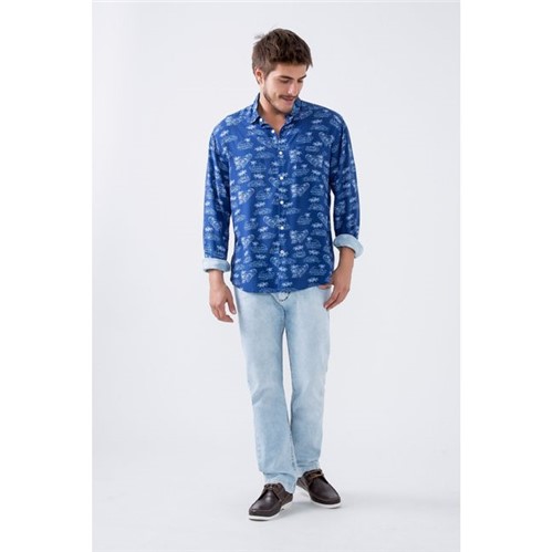 Foxton | Camisa Ml Mini Praia Azul Marinho - P