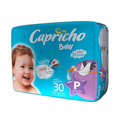 Fralda Capricho Baby Tamanho P Pacote com 30 Fraldas Descartáveis