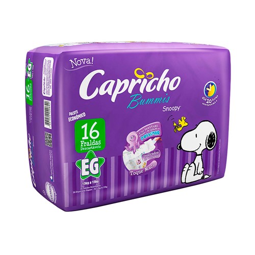 Fralda Capricho Bummis Snoopy Tamanho EG Pacote com 16 Fraldas Descartáveis