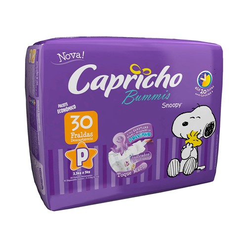 Fralda Capricho Bummis Snoopy Tamanho P Pacote com 30 Fraldas Descartáveis
