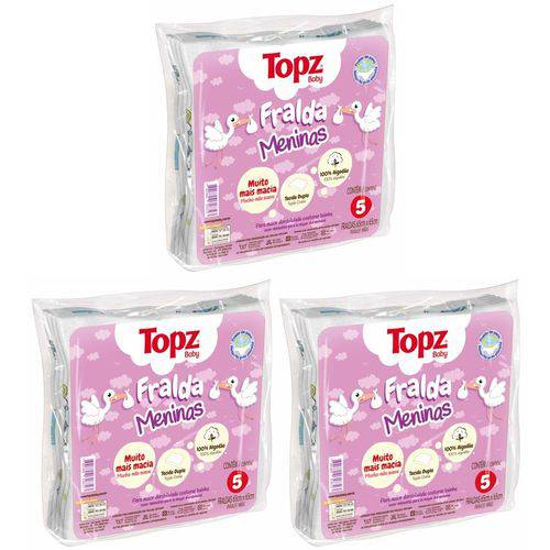 Fralda de Pano Básica Estampa Menina - Topz Baby Kit C/ 3 Pacotes
