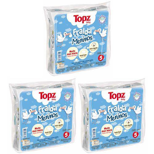 Fralda de Pano Básica Estampa Menino - Topz Baby Kit C/ 3 Pacotes