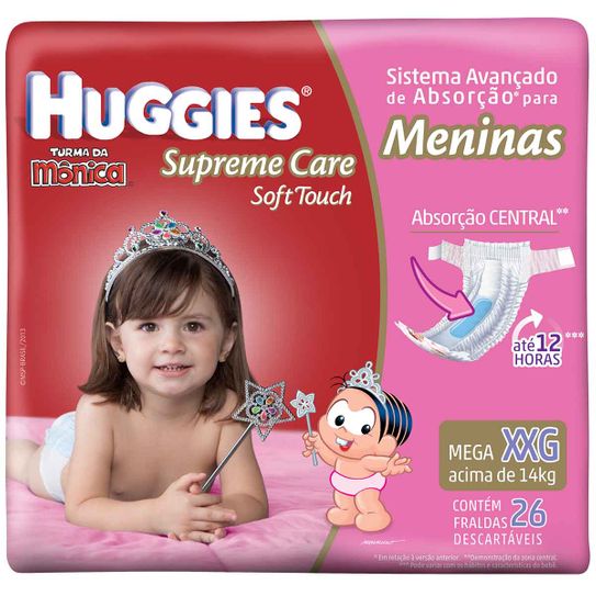Fralda Huggies Supreme Care Soft Touch Mega Feminina Tamanho Xxg com 26 Unidades