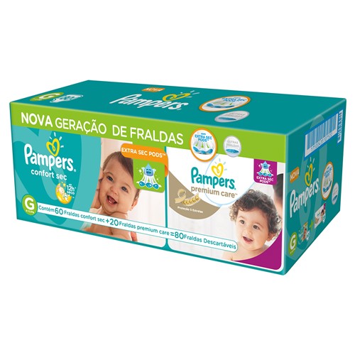 Fralda Pampers Confort Sec Tamanho G com 60 Fraldas Descartáveis + Pampers Premium Care com 20 Fraldas Descartáveis