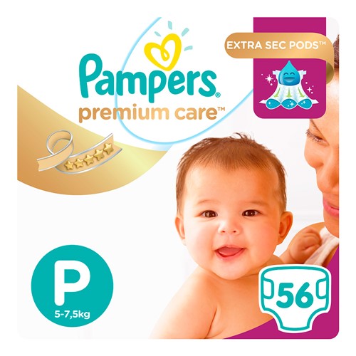 Fralda Pampers Premium Care Pacote Mega Tamanho P com 56 Fraldas Descartáveis