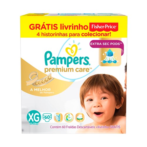 Fralda Pampers Premium Care Tamanho XG 60 Fraldas Descartáveis + Grátis Livrinho