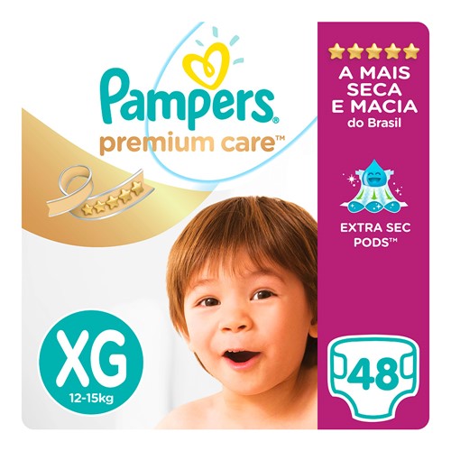 Fralda Pampers Premium Care Tamanho XG Pacote Hiper com 48 Fraldas Descartáveis