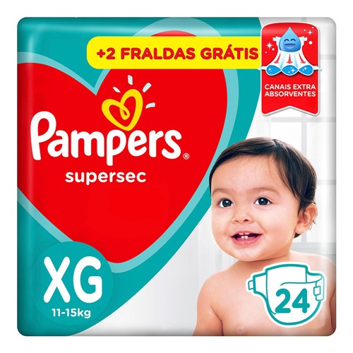 Fralda Pampers Supersec Tamanho XG Pacotão Econômico com 22 Fraldas Descartáveis + 2 Fraldas Grátis