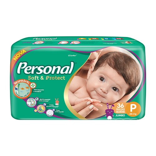 Fralda Personal Soft & Protect Tamanho P Pacote Jumbo com 36 Fraldas Descartáveis