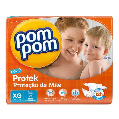 Fralda Pom Pom Protek Proteção de Mãe Tamanho XG Pacote Jumbo com 22 Fraldas Descartáveis