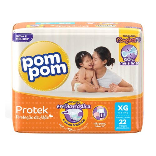 Fralda Pom Pom Protek Proteção de Mãe Tamanho XG Pacote Jumbo 22 Fraldas Descartáveis
