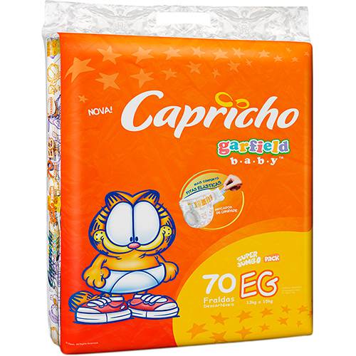 Fraldas Descartáveis Capricho Garfield Super Jumbo Pack Tamanho EG - 70 Unidades
