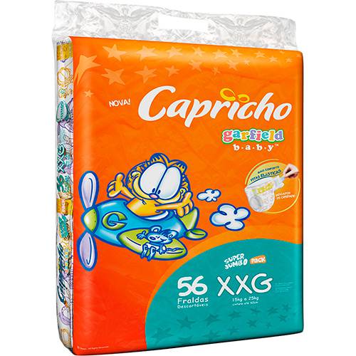 Fraldas Descartáveis Capricho Garfield Super Jumbo Pack Tamanho XXG - 56 Unidades