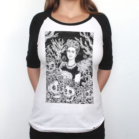 Frida Rogai por Nós III - Camiseta Raglan Manga Longa Feminina