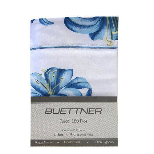 Fronha Travesseiro Percal Bouton - Branco/Azul