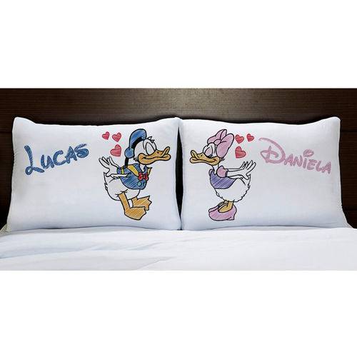 Fronhas Casal Personalizadas Pato Donald e Margarida Apaixonados