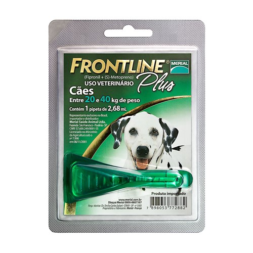 Frontline Plus para Cães Entre 20 a 40kg com 1 Pipeta de 2,68ml