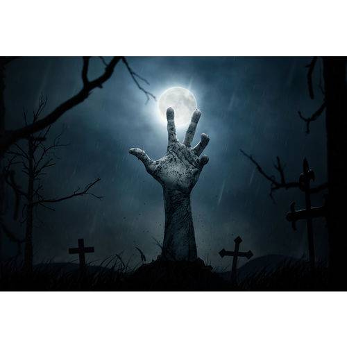 Fundo Fotográfico Tecido Mão Cemitério Halloween 3m X 1,70m