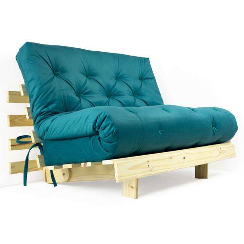 Futon Casal Tokio Sofa Cama Azul Royal com Madeira Maciça