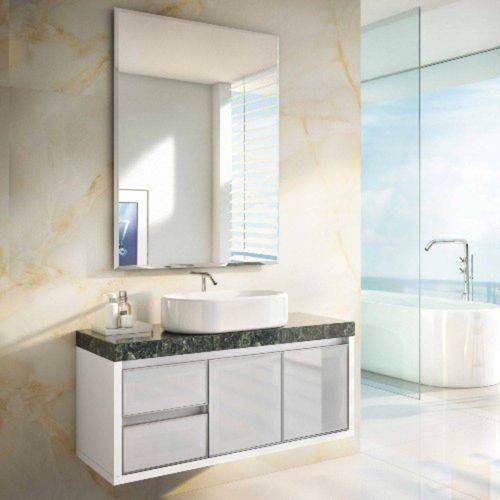 Gabinete Banheiro Savana Glass Gaam Suspenso + Cuba Quadrada + Bancada Granito + Espelho 103,5cm