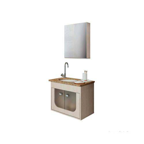 Gabinete de Banheiro Suspenso com Tampo e Espelheira Siena 45x56,8x34cm Amarelo e Rovere Gaam