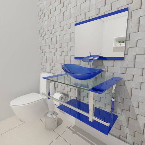 Gabinete de Vidro 60cm para Banheiro Sérvia Azul Escuro