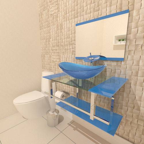 Gabinete de Vidro 70cm para Banheiro Irlanda Azul