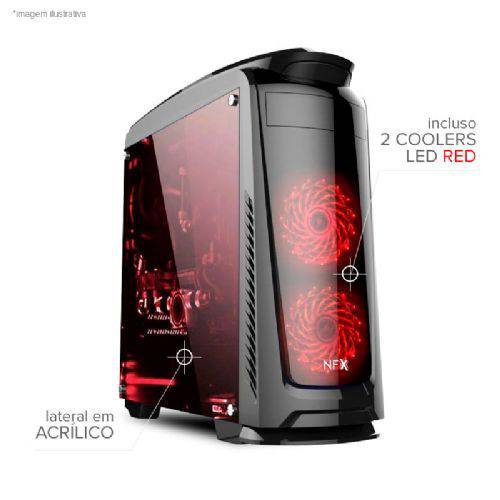 Gabinete Nfx Gamer Darkface 2 com 2 Coolers Led Vermelho e Lateral em Acrílico (sem Fonte)