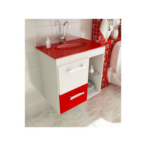 Gabinete para Banheiro 60 Cm com 2 Peças Linea 12 Branco e Vermelho Tomdo