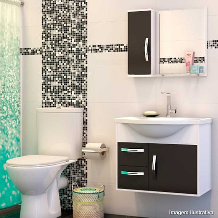 Gabinete para Banheiro Apus 60cm com Lavatório e Espelheira Branco e Preto Cerocha