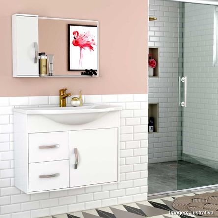 Gabinete para Banheiro Apus 80cm com Lavatório e Espelheira Branco Cerocha