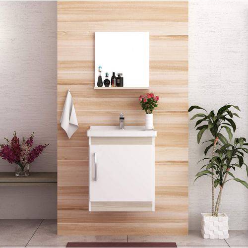Gabinete para Banheiro com Espelheira e Cuba Econômica Móveis Bosi Branco/Taeda