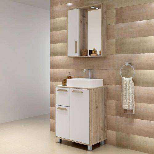 Gabinete para Banheiro com Pés e Espelheira Balcony Lux 75cm - BRANCO SUPREMO/CABERNET