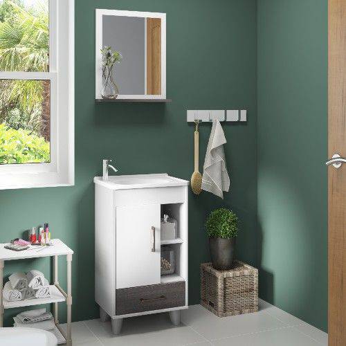 Gabinete para Banheiro com Pés Espelheira e Cuba Stein S02 43cm Branco/Sheffíeld