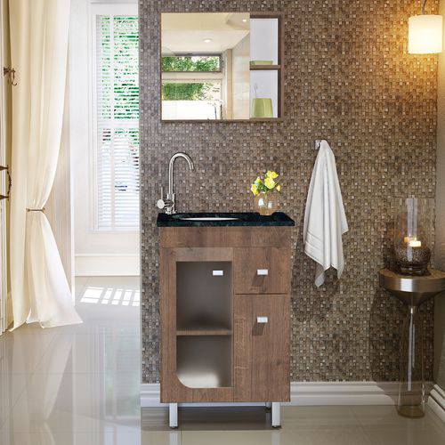 Gabinete para Banheiro com Pés Espelheira e Tampo de Granito Gaam Arezo Verde Ubatuba 56,6Cm Wengue