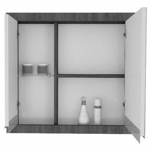 Gabinete para Banheiro com Pés Espelheira e Tampo de Granito Gaam Versa Pietra 75Cm Grigio/Branco