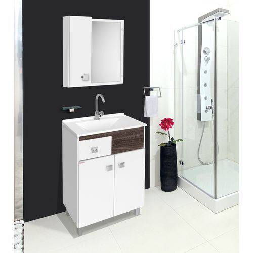 Gabinete para Banheiro com Pés Espelheira e Tampo Fabribam Pop 60Cm Amêndoa/Branco
