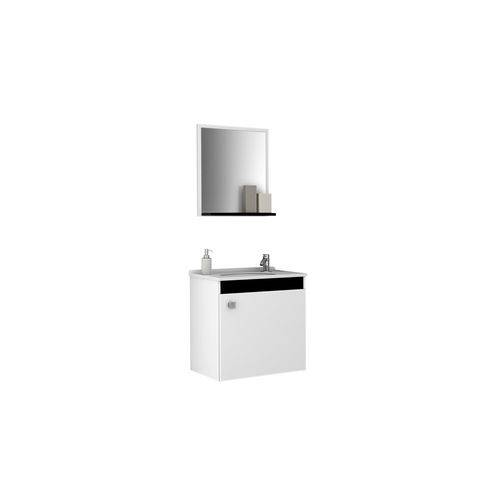 Gabinete para Banheiro com Pia e Espelheira Siena 1 Porta Branco/ Preto - Móveis Bechara